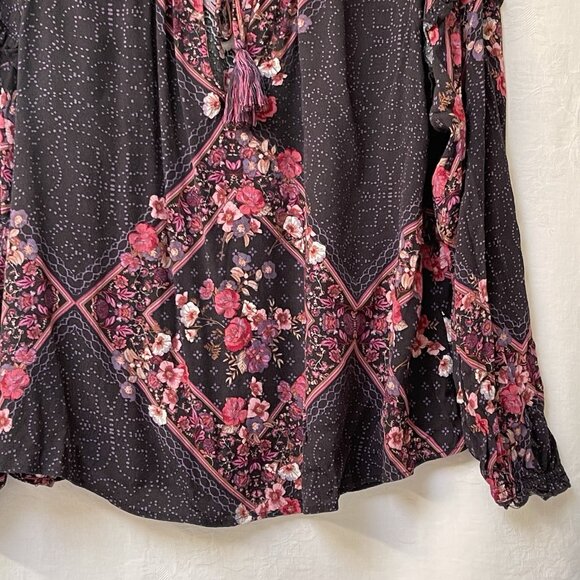 Lovestitch Blouse Womens Large Boho Peasant Long Sleeve Floral Flowy Romantic - Picture 3 of 10